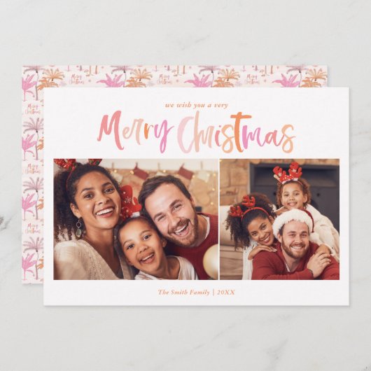 パームツリー熱帯クリスマスフォト シーズンカード (正面/裏面)