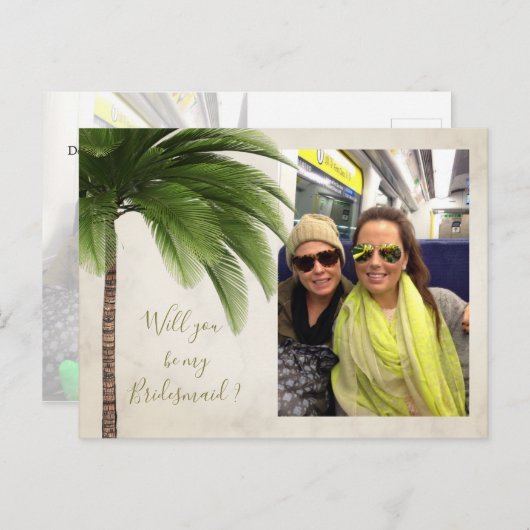 パームツリー私のブライドメイド招待状 インビテーションポストカード (正面/裏面)