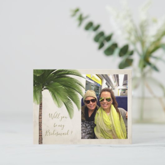 パームツリー私のブライドメイド招待状 インビテーションポストカード (スタンド正面)