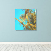パームツリー葉ターコイズスカイ キャンバスプリント (インサイチュ (ウッドフロア))
