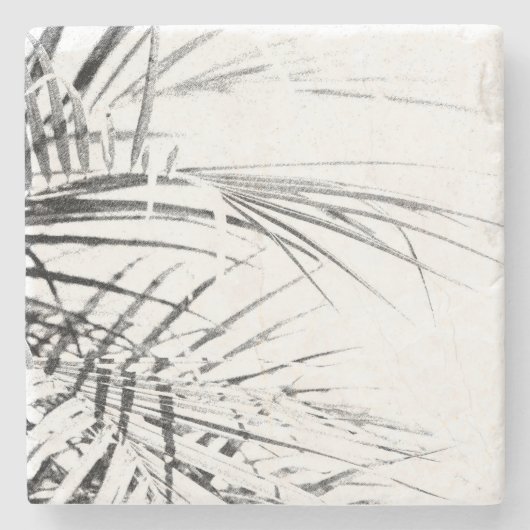 パームツリー葉ミニマリズムのスケッチ ストーンコースター (正面)