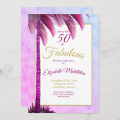 パームツリー50と素晴らしいパープルモダン誕生日 招待状 (正面/裏面)