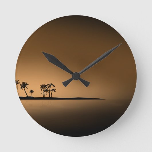 パームツリー – アイランド – サンセット1432ゴールデンパームアイランドサン ラウンド壁時計 (正面)
