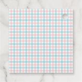 パームツリー アズール ピンク チェックのウェディングシャワー フェイバータグ (裏面)