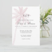 パームツリー ウェディング 招待状 ピンク ブラッシュ ヴィンテージ (スタンド正面)