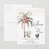 パームツリー、トロピカルフラワーのハートのお知らせ 案内ポストカード (正面/裏面)