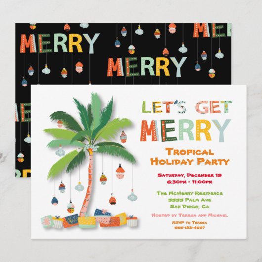 パームツリー トロピカル レトロ ホリデーパーティー 招待状 (正面/裏面)