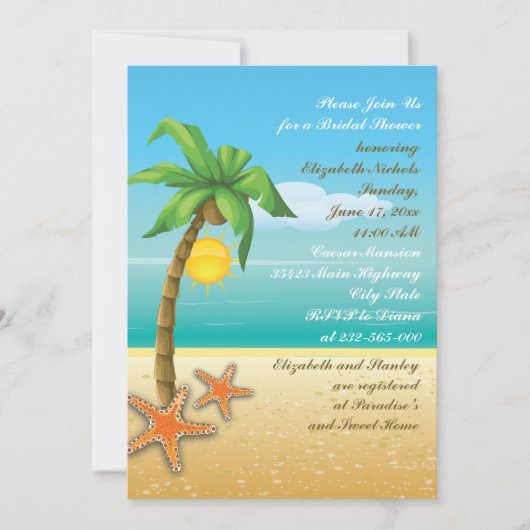 パームツリー&ヒトデビーチ結婚式ブライダルシャワー 招待状 (正面)