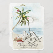 パームツリー&ビーチチェアトロピカルホリデーカード 招待状 (正面/裏面)