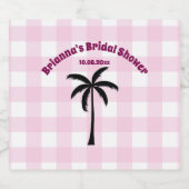 パームツリー ホワイト ピンク チェック柄 ブライダルシャワー スパークリングワインラベル (シングルラベル)