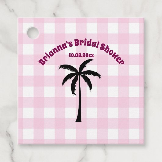 パームツリー ホワイト ピンク チェック柄 ブライダルシャワー フェイバータグ (正面)