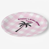 パームツリー ホワイト ピンク チェック柄 ブライダルシャワー ペーパープレート (アングル)
