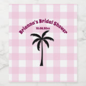 パームツリー ホワイト ピンク チェック柄 ブライダルシャワー ワインラベル (シングルラベル)
