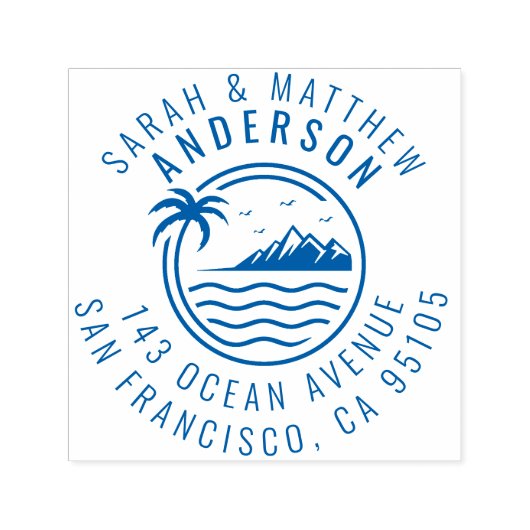 パームツリー、山と海結婚したカップルの住所 セルフインキングスタンプ (デザイン)