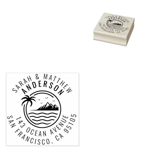 パームツリー、山と海結婚したカップルの住所 ラバースタンプ (押印)