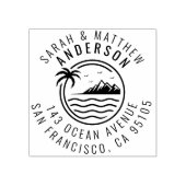 パームツリー、山と海結婚したカップルの住所 ラバースタンプ (インプリント)