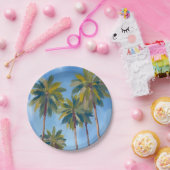 パームツリー 水彩アート トロピカル ペーパープレート (パーティー)