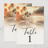 パームツリー 海岸 ビーチ 朝日 テーブル ナンバー 招待状 (正面/裏面)
