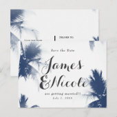 パームツリー 白 グラマラス モダン セーブ・ザ・デート 案内ポストカード (正面/裏面)