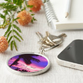 パームツリーN紫サンセットカスタマイズ可能なキーチェーン キーホルダー (側面)