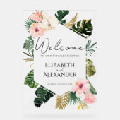 パームトロピカルカップルのシャワーアクリルウェルカムサイン アクリルサイン (正面)