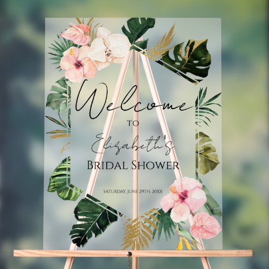 パームトロピカルブライダルシャワーアクリルウェルカムサイン アクリルサイン (ニュートラル)