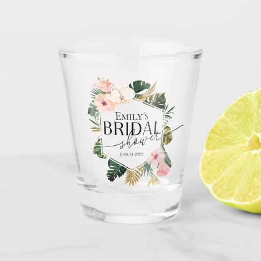 パームハイビスカストロピカルフローラブライダルシャワー ショットグラス (正面)