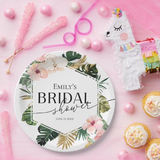 パームハイビスカストロピカルフローラブライダルシャワー ペーパープレート (パーティー)