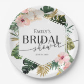 パームハイビスカストロピカルフローラブライダルシャワー ペーパープレート (正面)