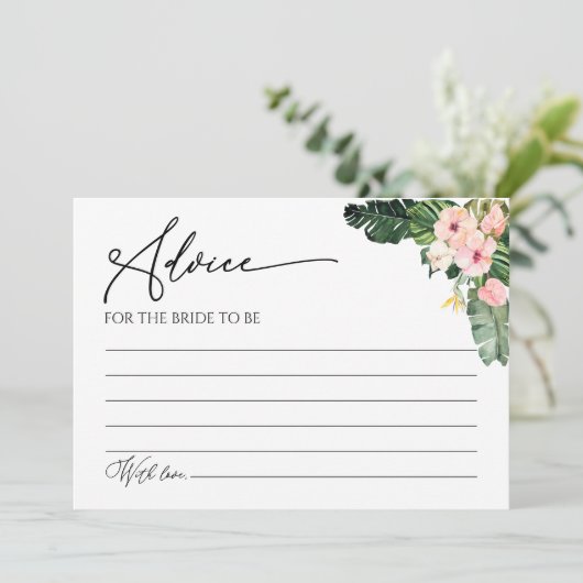パームハイビスカストロピカルブライダルシャワーアドバイスカード 招待状 (スタンド正面)