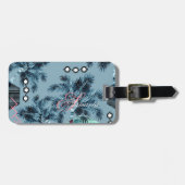 パームハワイアンブルーブラックモノグラムパーソナライズされた ラゲッジタグ (正面横)