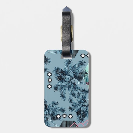 パームハワイアンブルーブラックモノグラムパーソナライズされた ラゲッジタグ (裏面縦)