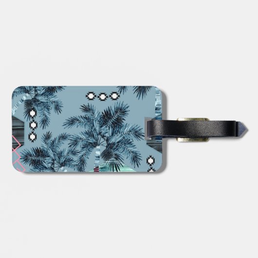 パームハワイアンブルーブラックモノグラムパーソナライズされた ラゲッジタグ (裏面横)