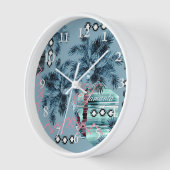 パームハワイアンブルーブラックモノグラムパーソナライズされた 壁時計 (傾斜)