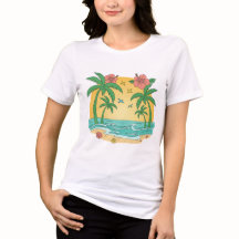 パームパラダイス - 女性用トロピカルサマーのTシャツ