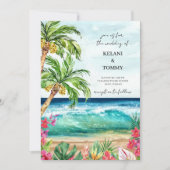 パームパラダイス |熱帯ビーチの目的地の結婚式 招待状 (正面)
