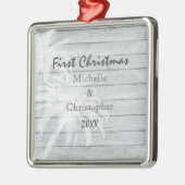 パームパーソナライズされたの木～ウッドビーチ1stクリスマス メタルオーナメント (左)