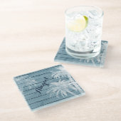 パームパーソナライズされたツリーオンウッド素朴ビーチ ガラスコースター (アングル)