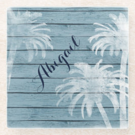 パームパーソナライズされたツリーオンウッド素朴ビーチ ガラスコースター