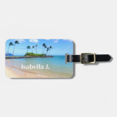 パームパーソナライズされたツリーサンディビーチラゲージタグ ラゲッジタグ (正面横)