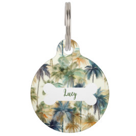 パームパーソナライズされたツリーズパターンラウンドペットタグ ペット　ネームタグ