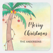 パームパーソナライズされたツリーメリークリスマス スクエアシール (正面)