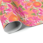 パームビーチクリスマスウォーターカラーオレンジオーナメント ラッピングペーパー (ロールコーナー)