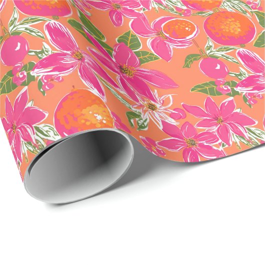 パームビーチクリスマスウォーターカラーオレンジオーナメント ラッピングペーパー (ロールコーナー)