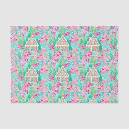 パームビーチクリスマスウォーターカラージンジャーブレッドハウス 薄葉紙 (正面)