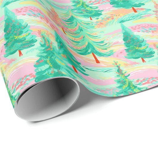 パームビーチクリスマスウォーターカラーツリー ラッピングペーパー (ロールコーナー)