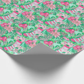 パームビーチクリスマスウォーターカラーピンクストッキング ラッピングペーパー (角)