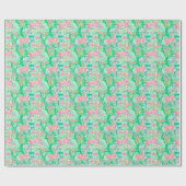 パームビーチクリスマスウォーターカラーピンクトナカイ ラッピングペーパー (フラット)