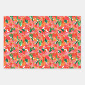 パームビーチクリスマスウォーターカラーピンク&オレンジ ラッピングペーパーシート (正面2)