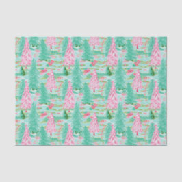 パームビーチクリスマスウォーターカラーピンク&グリーンツリー 薄葉紙